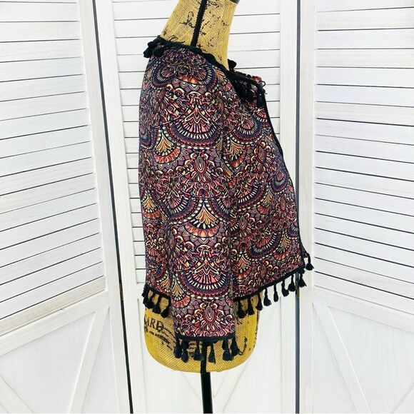 Chelsea & Violet Boho Brocade Jacquard Tassel Trim Crop Jacket Small - Picture 3 of 14
